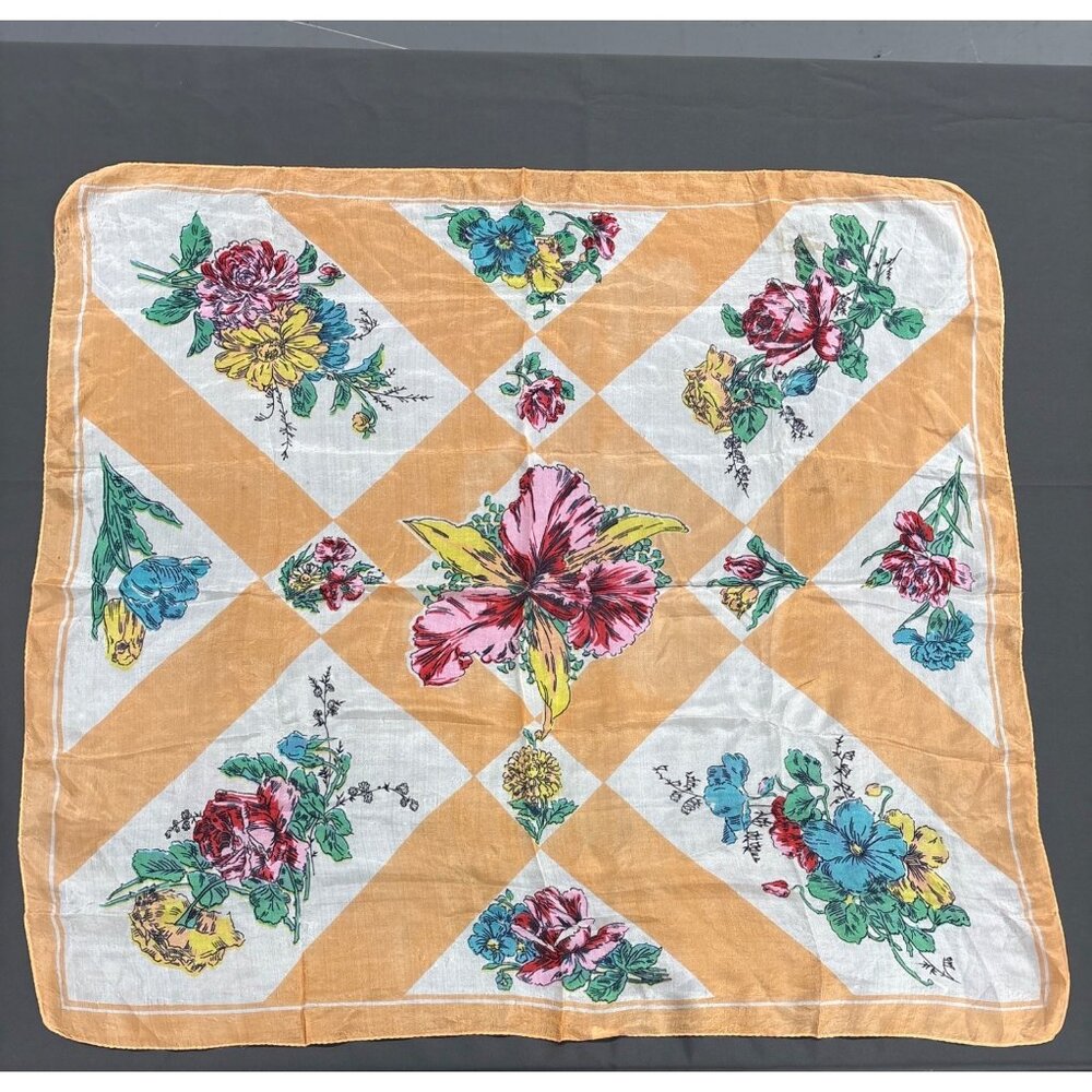 Vintage Floral Geometric Print Silk Scarf Square Handkerchief Accessory Headwear